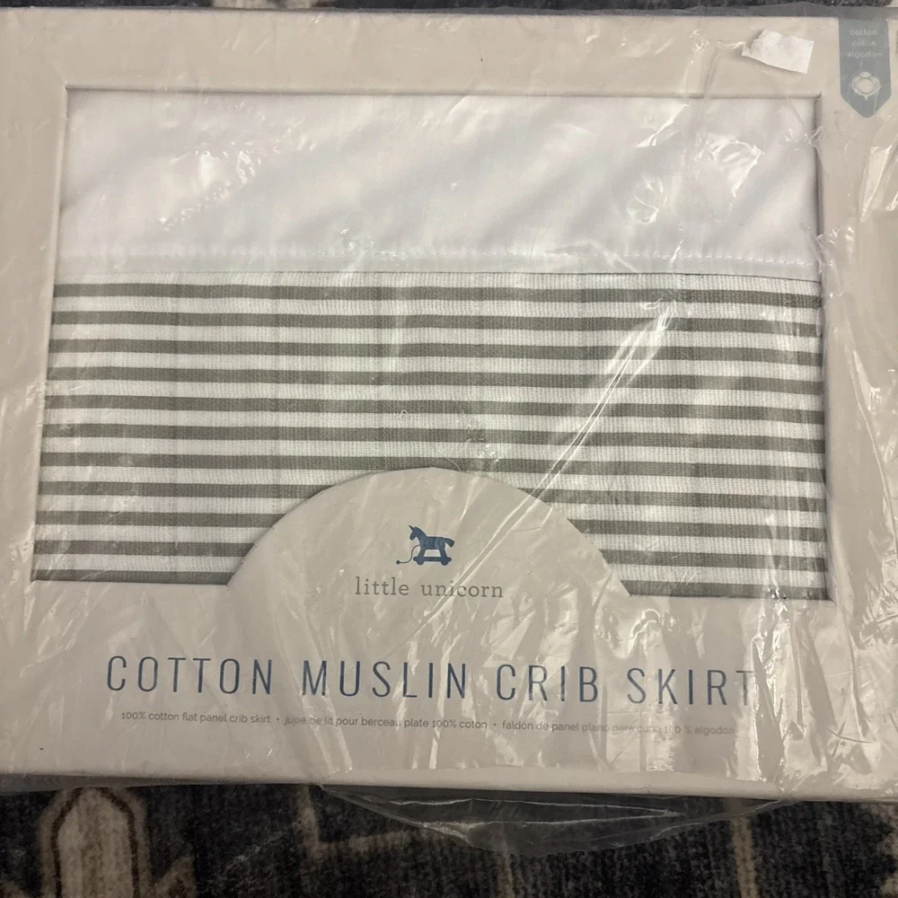 Little Unicorn Cotton Muslin Crib Skirt (Grey Stripe)